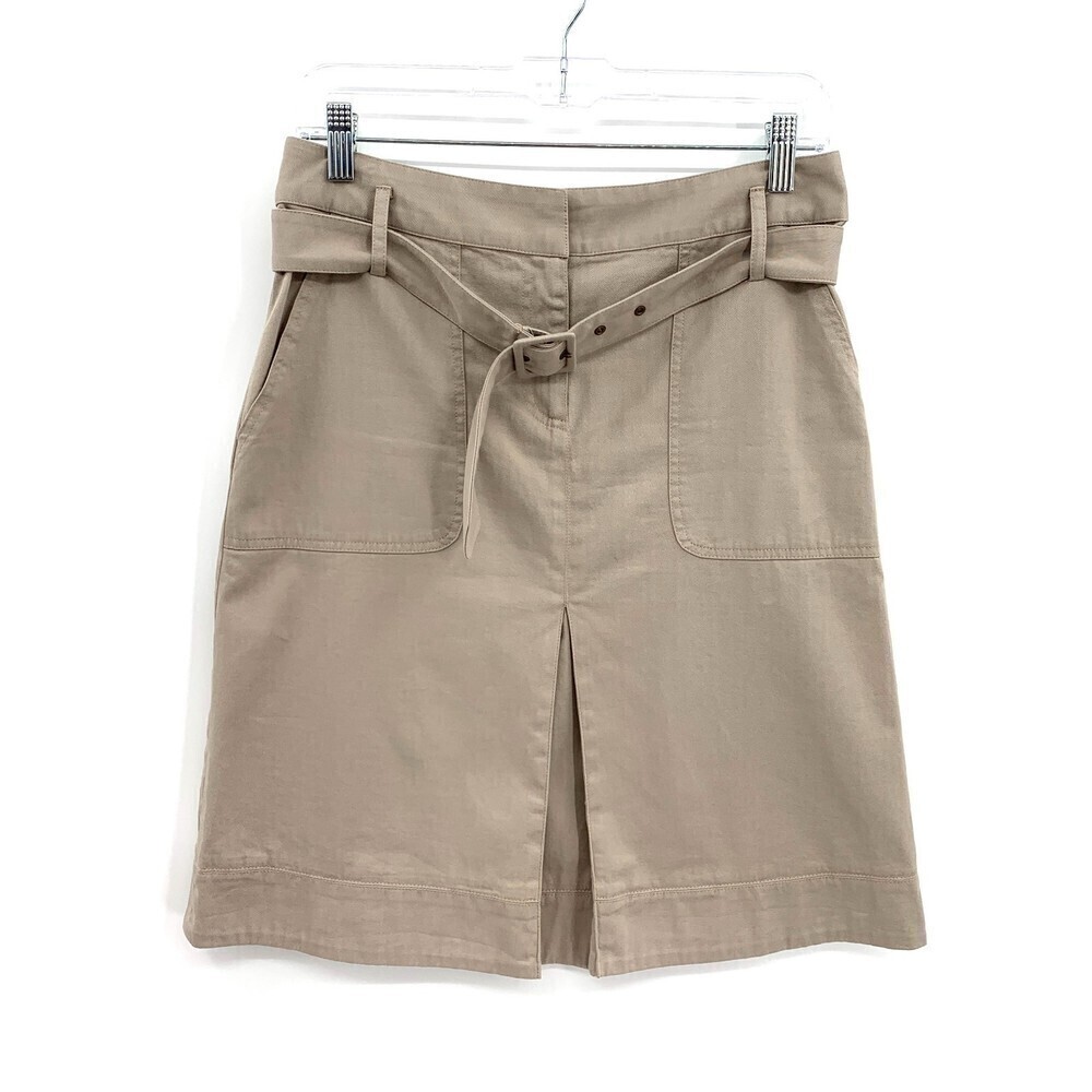 GERARD DAREL Khaki Tan Belted A-Line Cotton Spandex Skirt Size 36 / Small